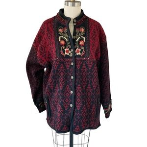 Icelandic Design Women's Red and Black Embroidered Jacket, Sz XL